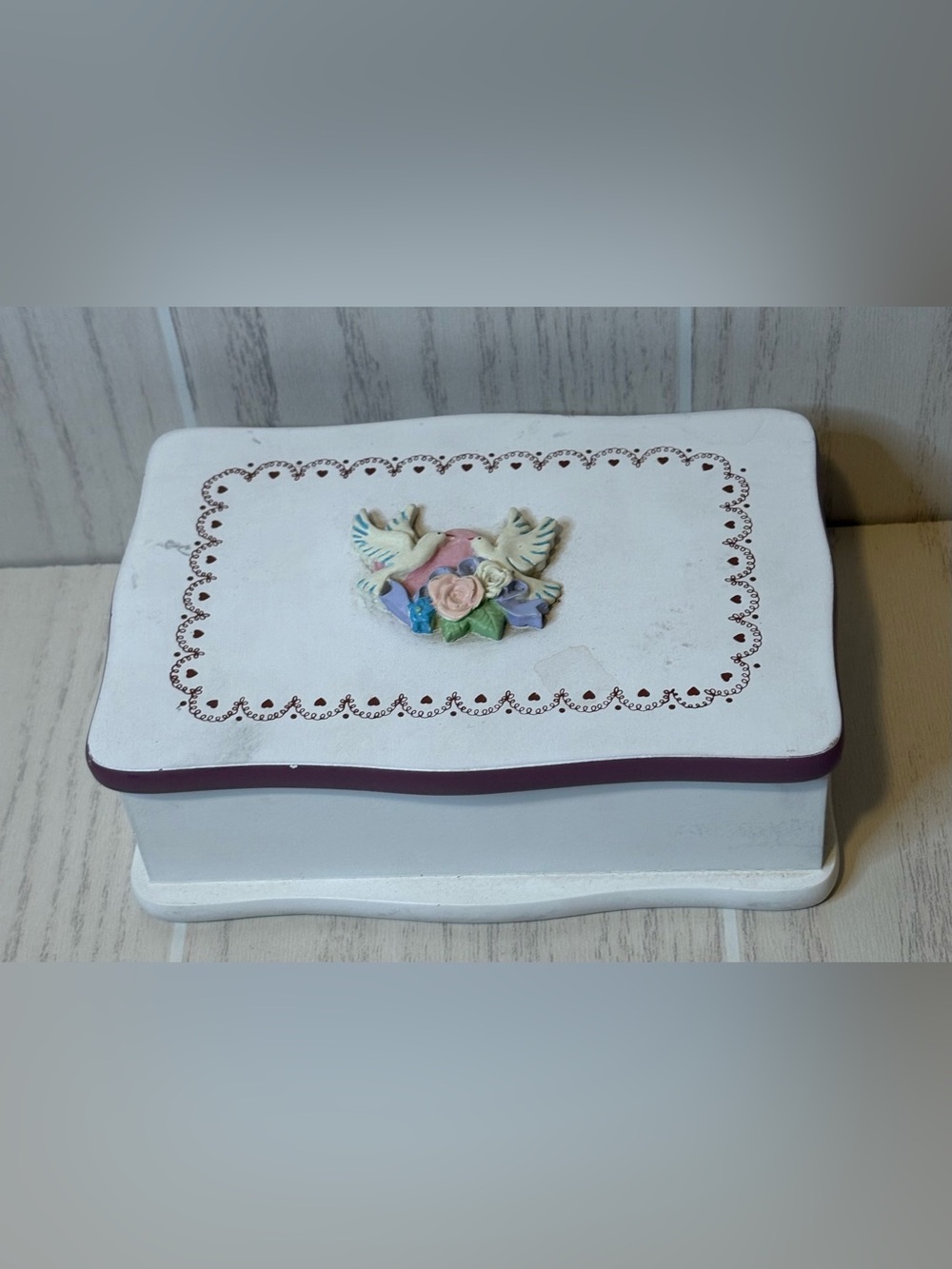 Vintage Wooden Jewelry Box Y2K 90’s Birds Lid Mirror